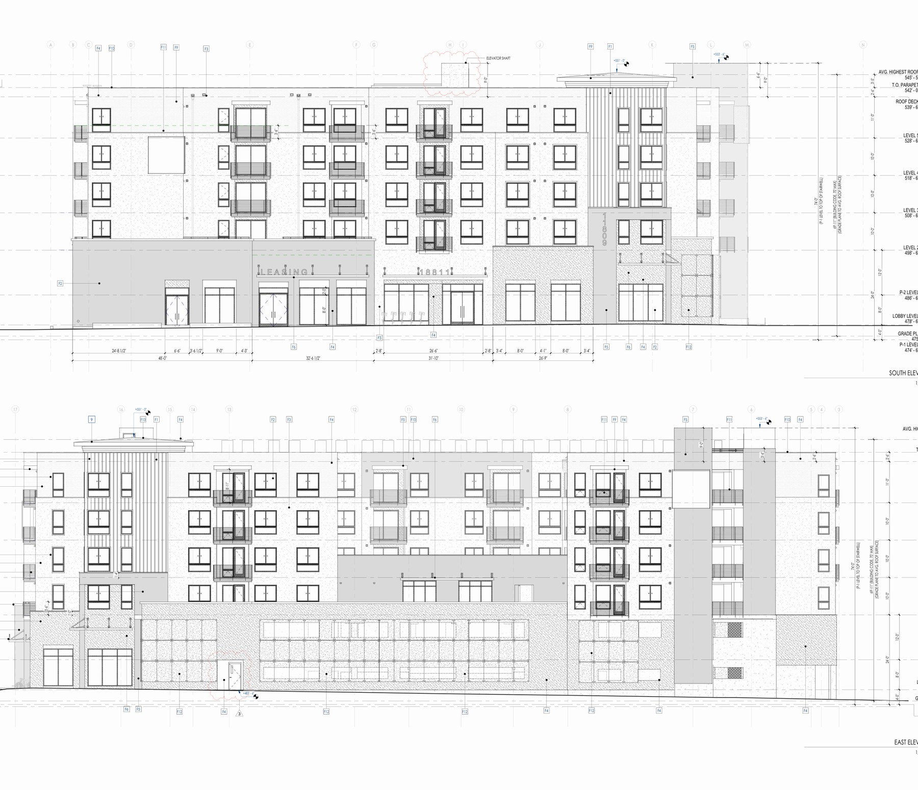 Colima Apartments south and east elevations, Sheet A201